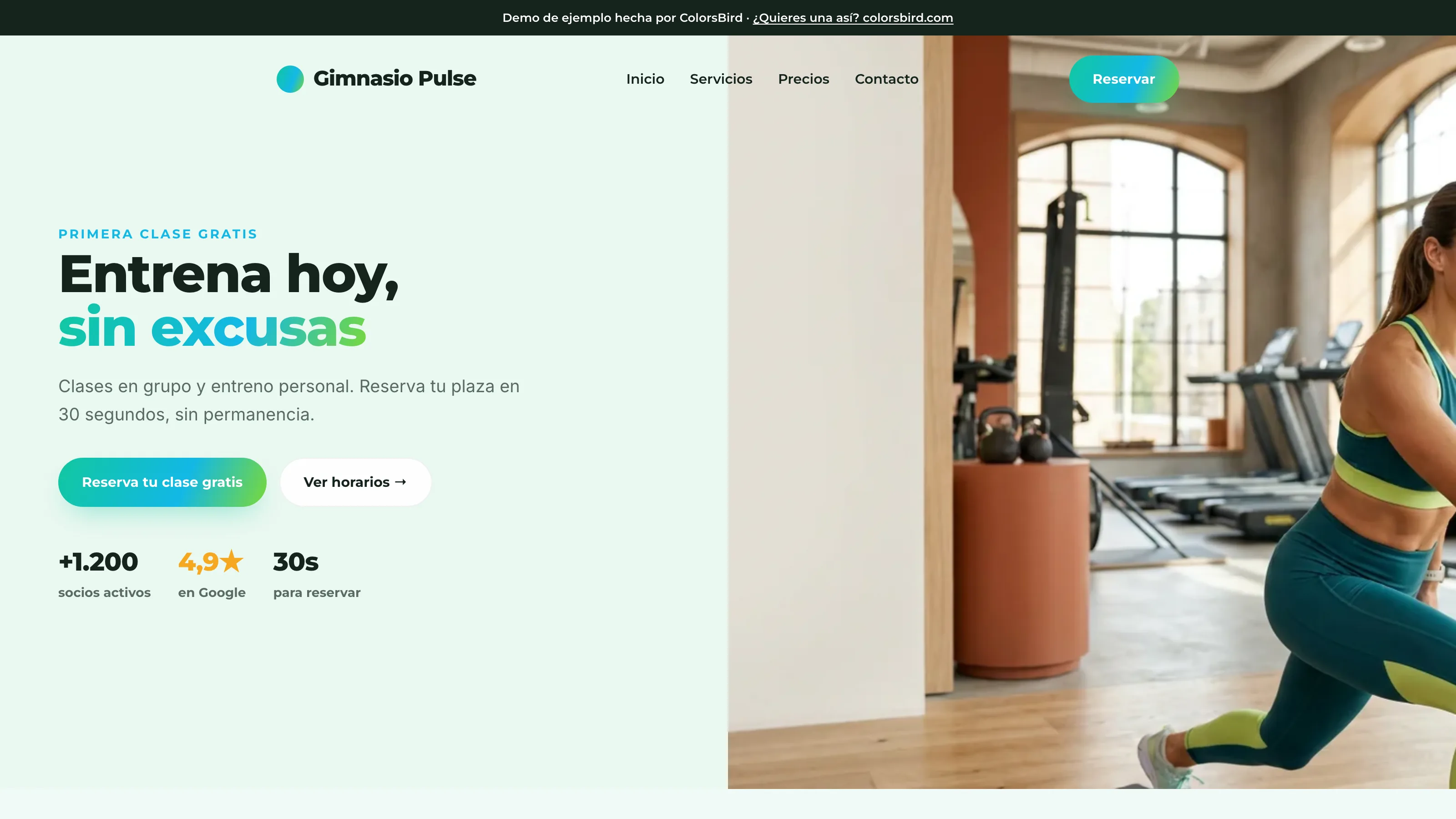 Ejemplo de landing page para un gimnasio hecha por ColorsBird